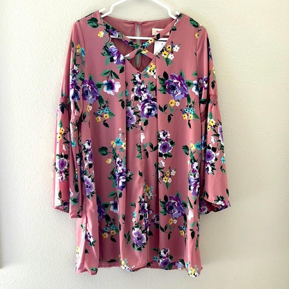 Peach Love California Mauve Floral Above the Knee Dress | Smocked Sleeve